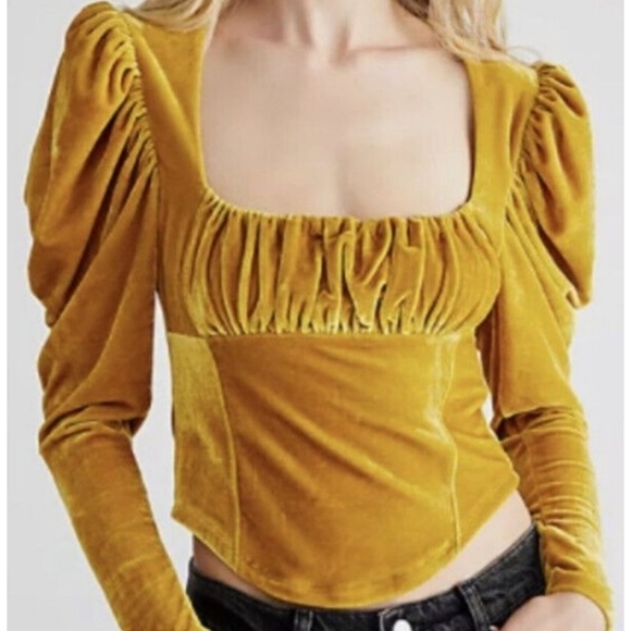 Free People Tops - Free People Velvet Puff Sleeve Top Sunflower Large